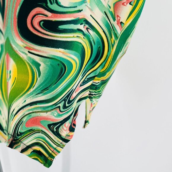 UMGEE U.S.A. Bat-Wing Shift Dress Size S/M Green & Yellow Marble Swirl Kaftan - Picture 5 of 10